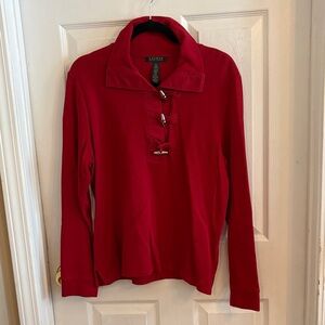 Lauren Ralph Lauren women’s XL Deep Red polo toggle buttons long sleeve polo top
